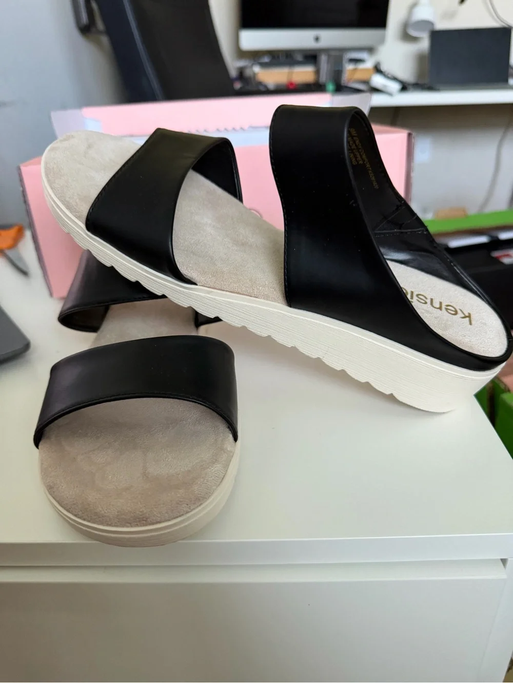 Kensie Black Slide Sandals with Cream Sole